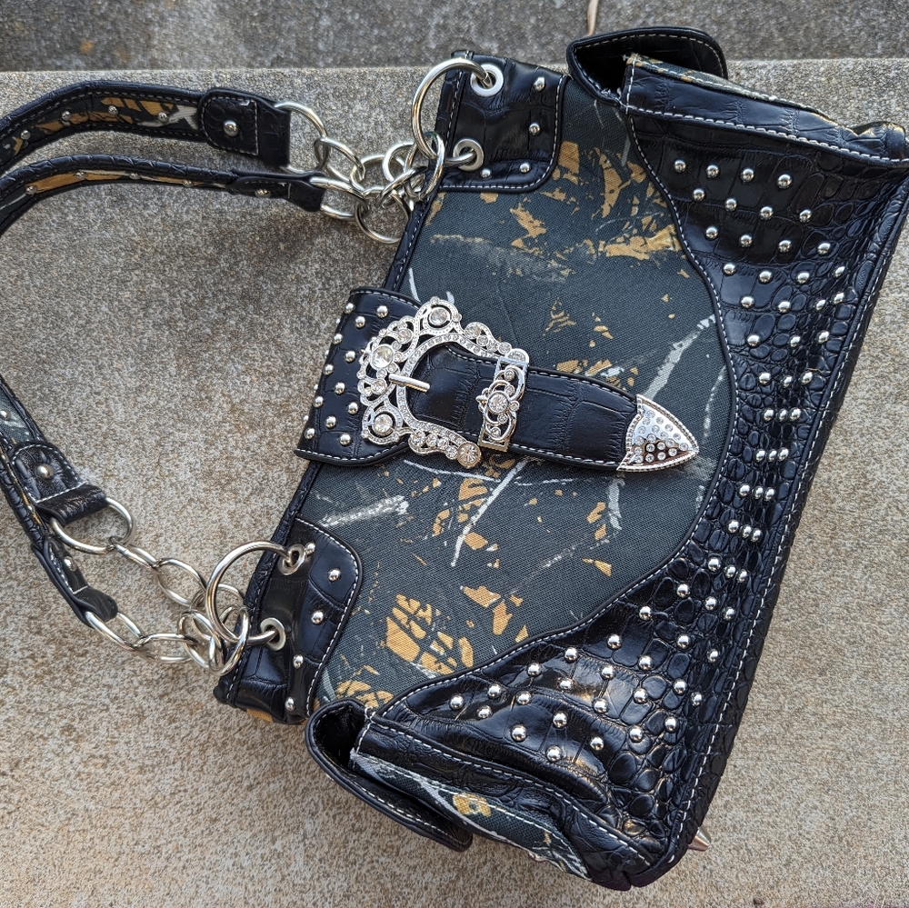 Camo studded purse